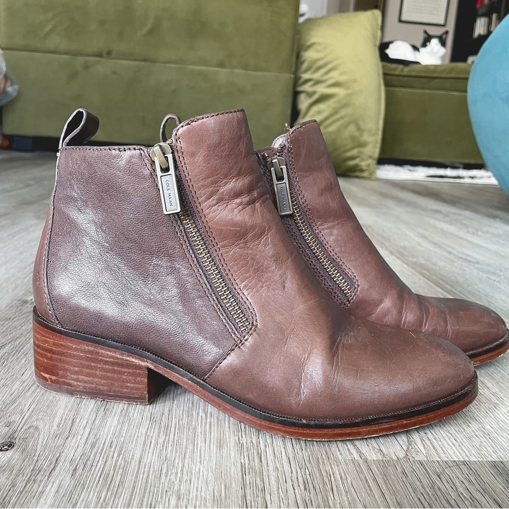 Cole Haan Brown Leather Zipper Booties